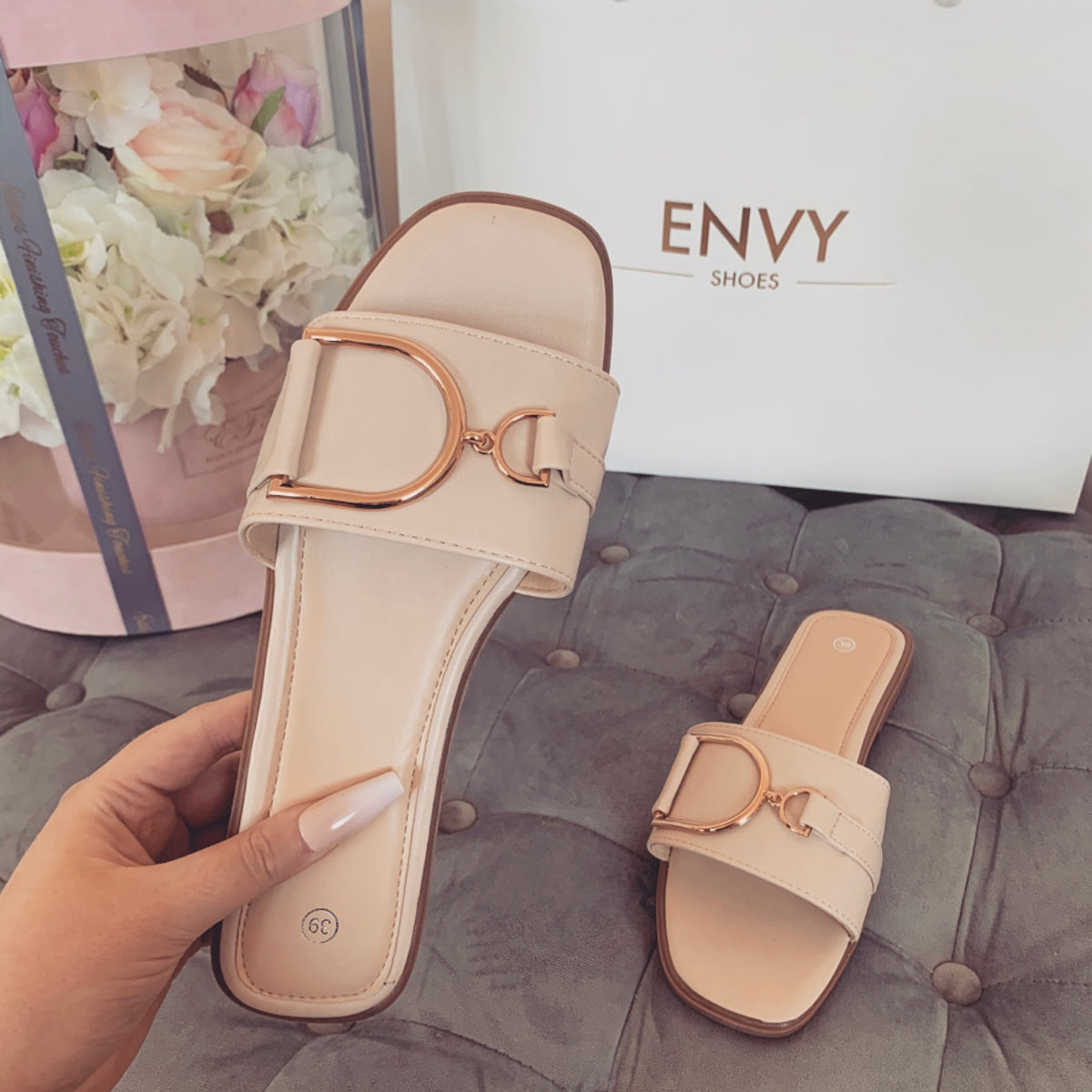 DIDI NUDE BUCKLE SLIDERS – Envy Shoes UK