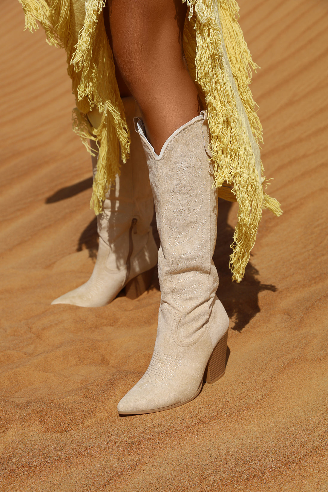 AMBER TURNER 'INTO THE DESERT' FAUX SUEDE CREAM COWBOY BOOTS – Envy Shoes UK