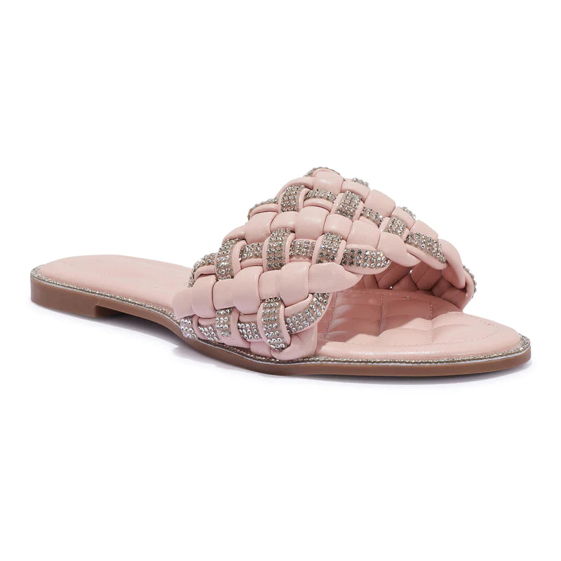 TRINITY PINK SILVER DIAMANTE SLIDERS Envy Shoes UK