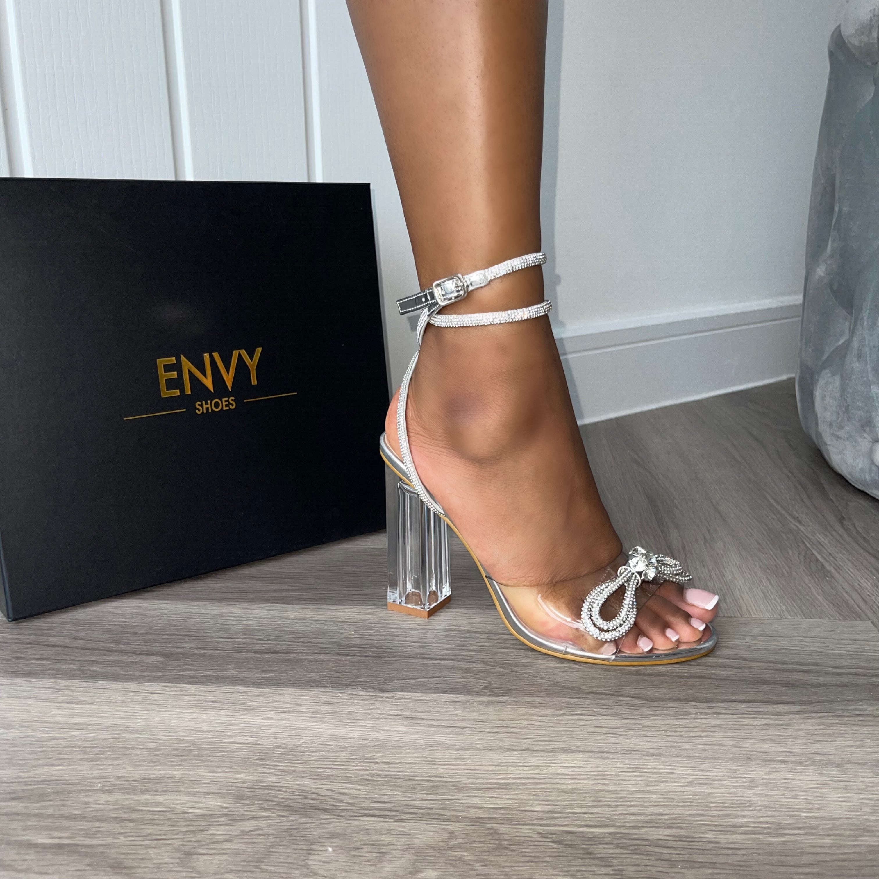 CANDICE SILVER LACE UP BLOCK DIAMANTE HEELS – Envy Shoes UK
