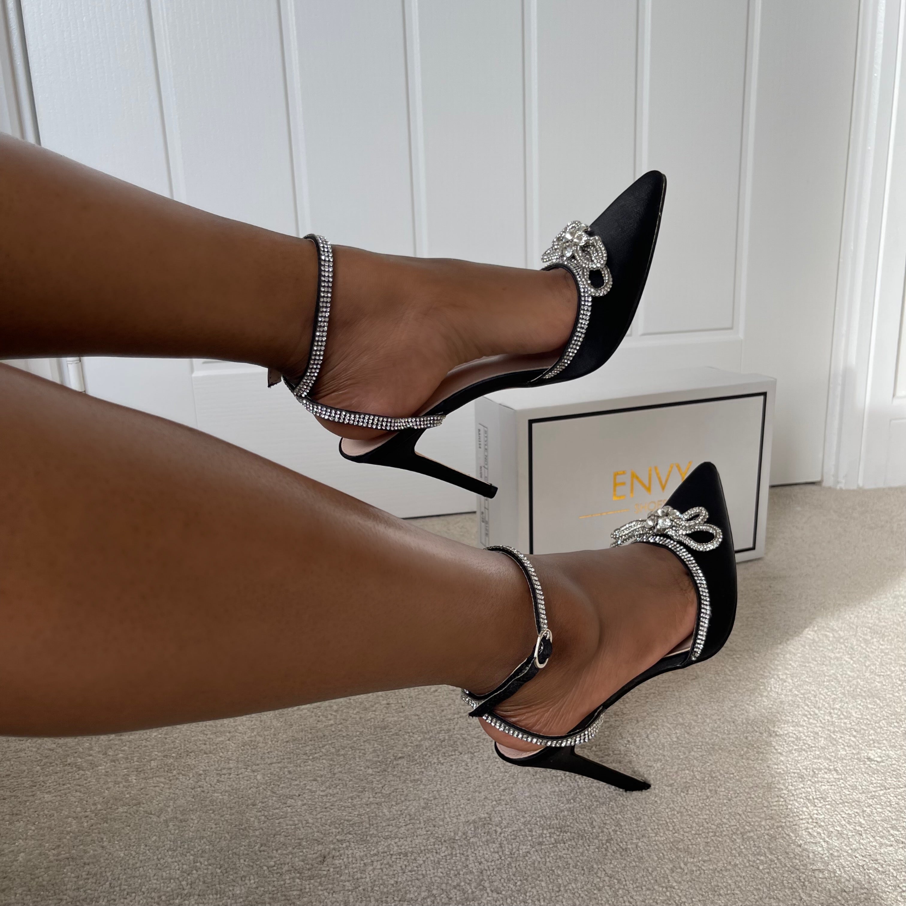 Black satin strappy clearance heels